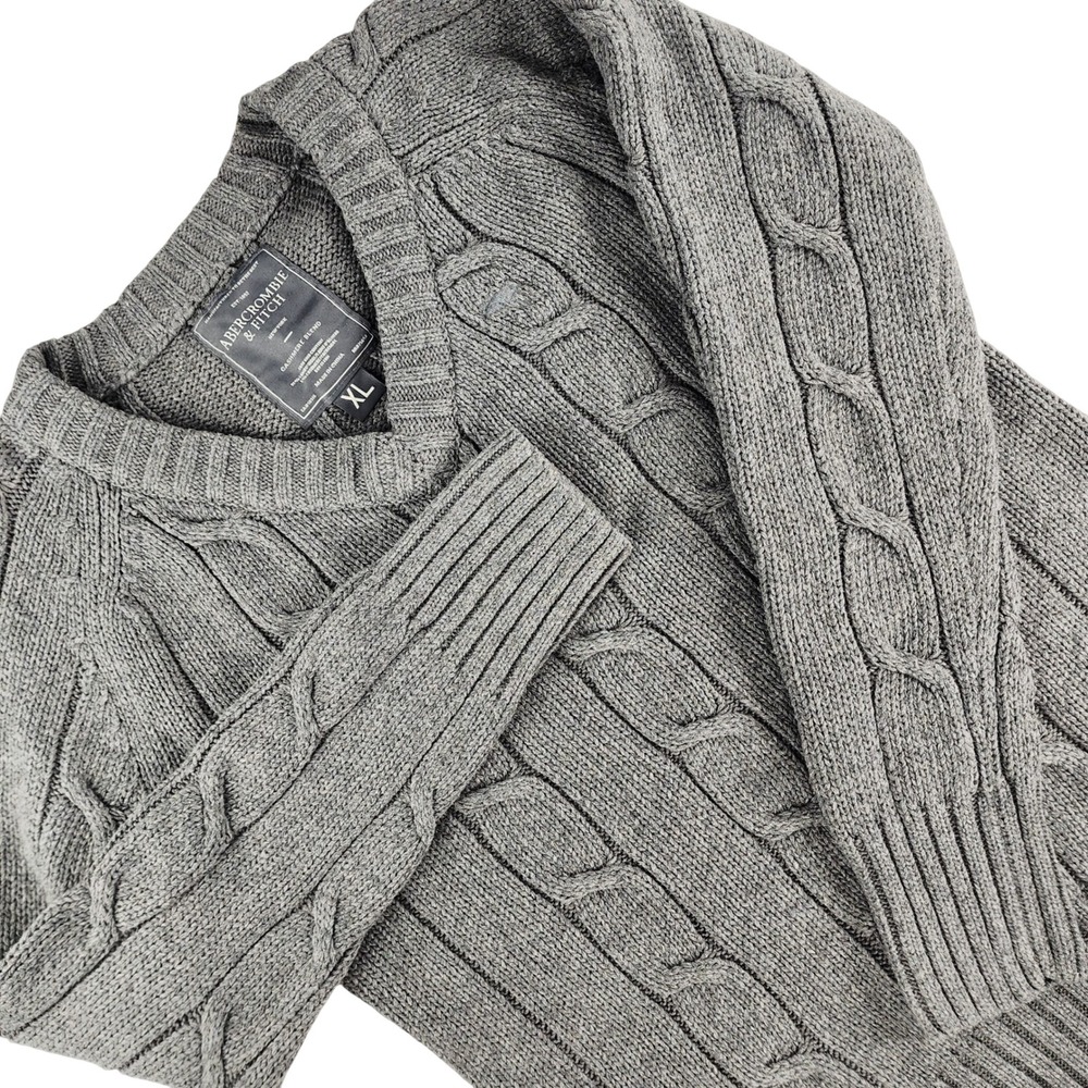 Abercrombie & Fitch Sweater Mens XL Grey Cable Knit Lambswool Cashmere Blend
